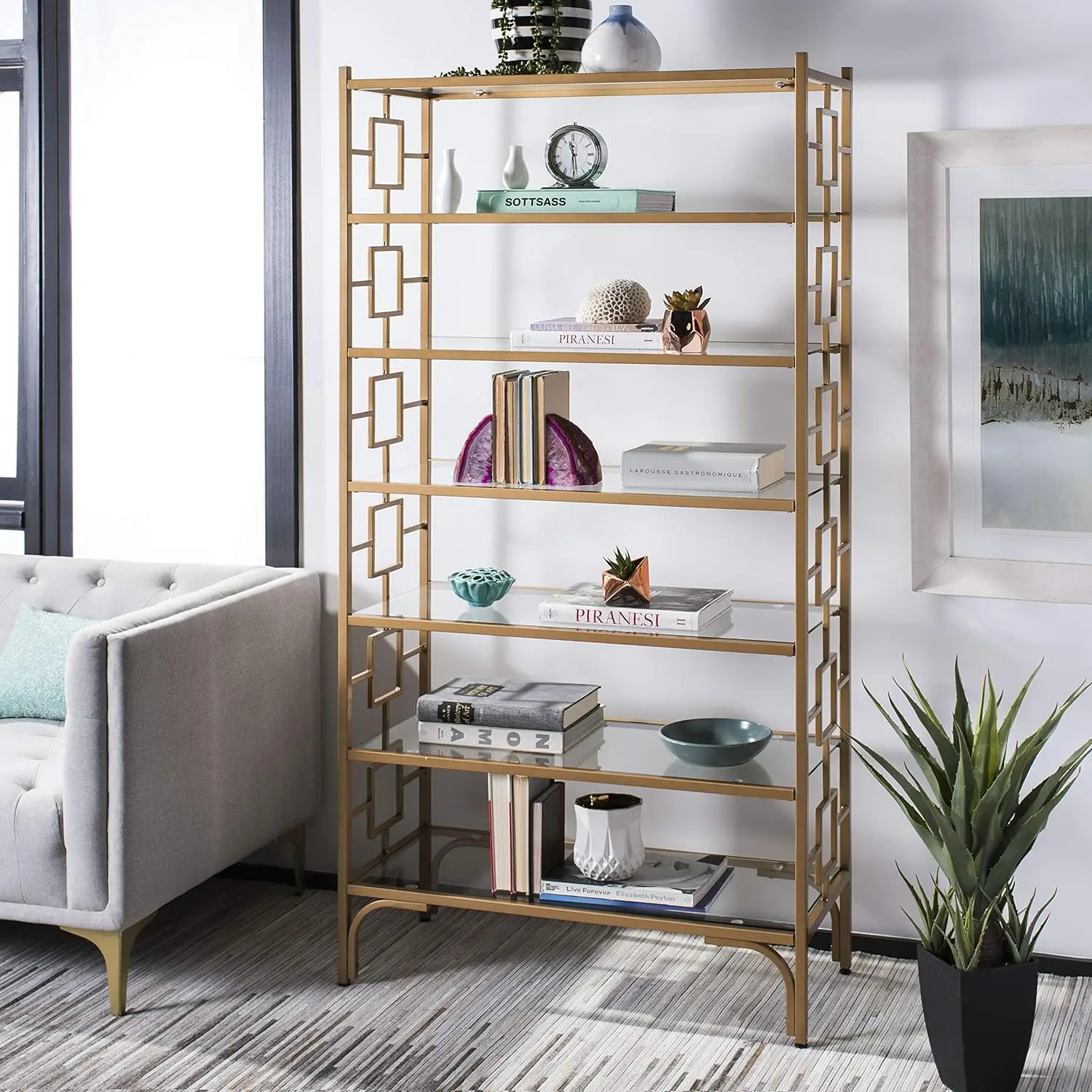 

Safavieh Home Collection Brooklyn 7 Tier Etagere, Gold and Clear