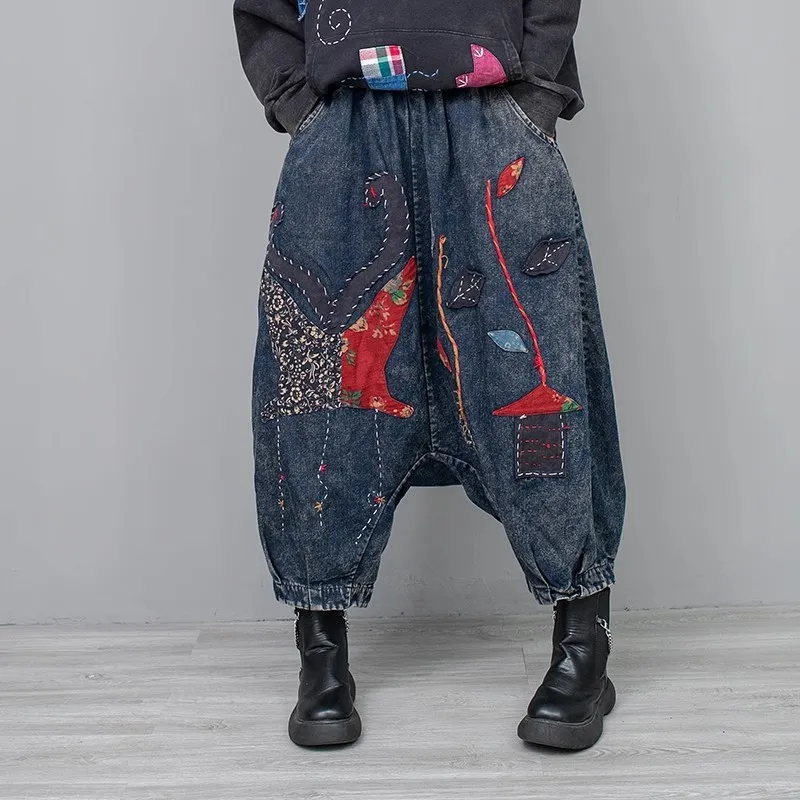 

2024 Spring Autumn New Heavy-duty Hand Embroidered Loose Harem Pant Women LX1142