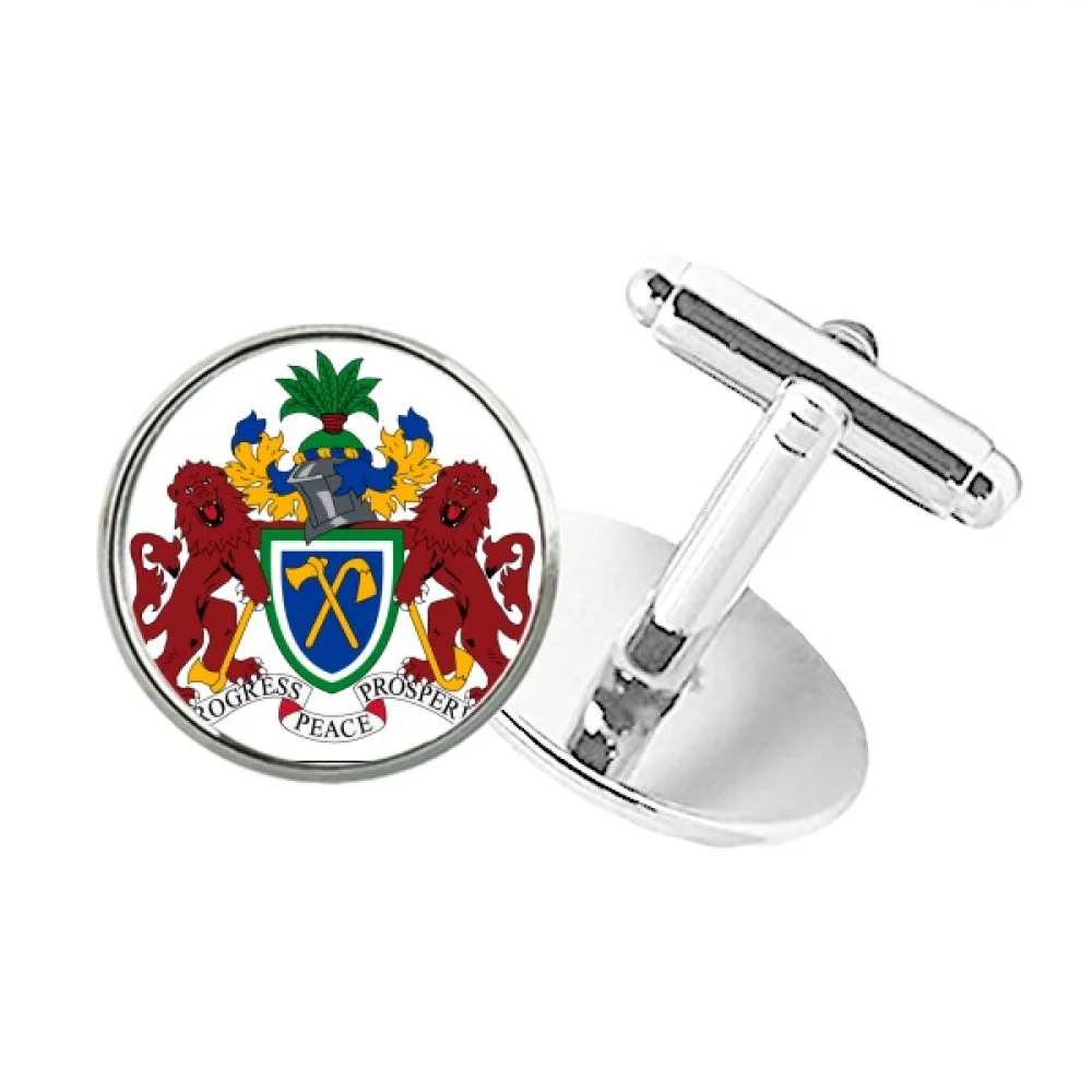 

Gambia Africa National Emblem Round Button Cuff Clip Stud Cufflinks