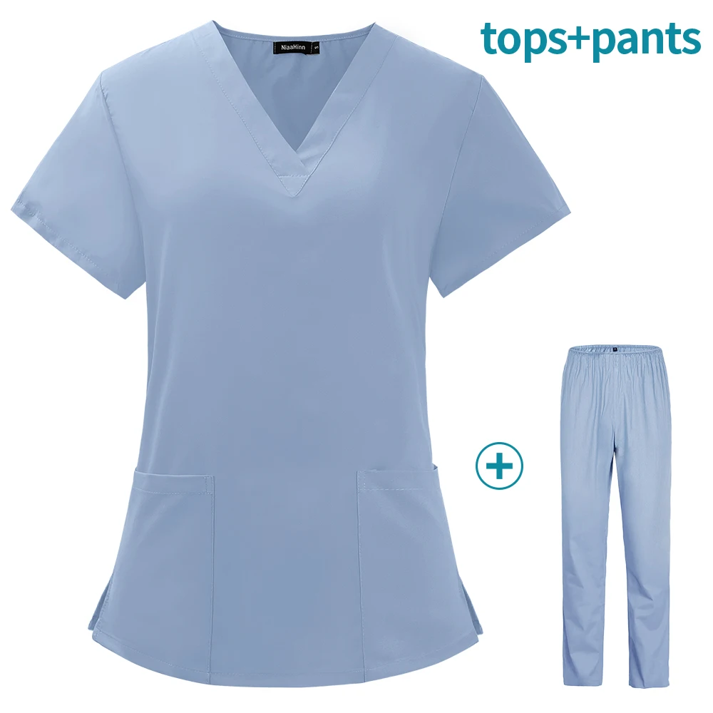 Unisex Solid Color Nursing Scrub Women Uniform Elasticity Casual Nurse Uniforms Clinical V-neck pet hospital Doctor Work Clothes
