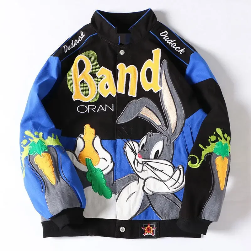 New Autumn Winter Men/women Baseball Jacket Hip Hop Street American Style Loose Outwear Embroidery Bunny Couple's Quilted Coat image