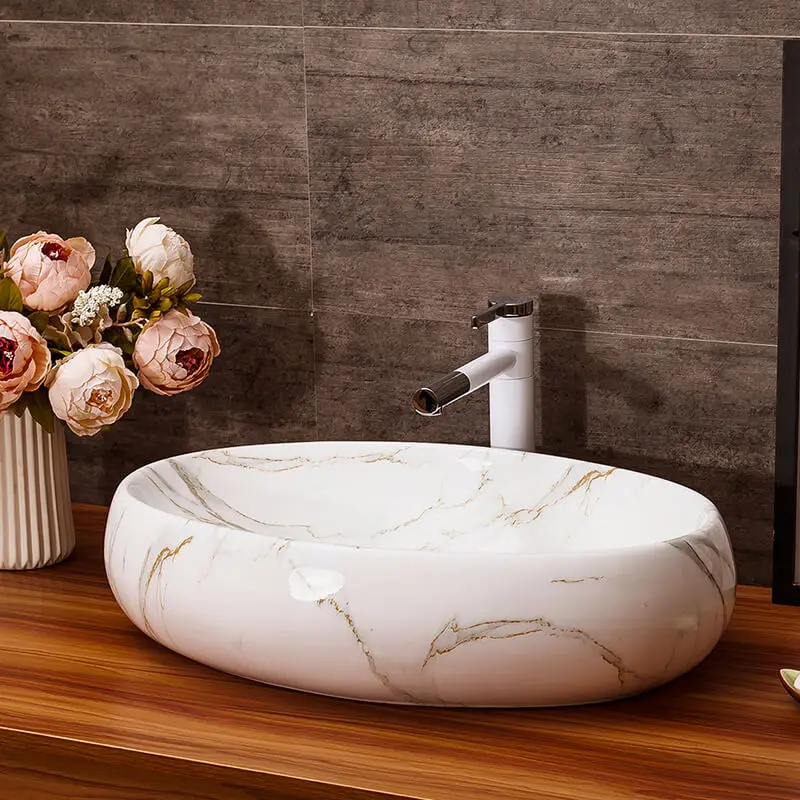

Luxurious Golden Glazed Art Counter top Bathroom Sink Lavabo Washbasin hand painted vessel sinks porcelain wash basin antique