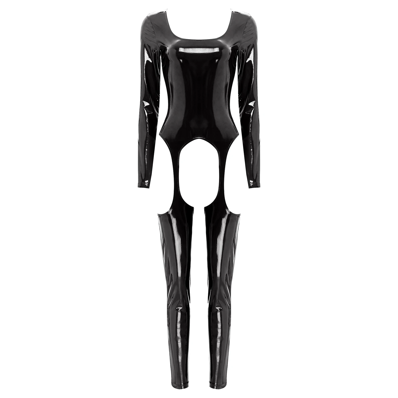 thumbnail image 1 of Mono Sexy de látex para mujer, Catsuit, lencería de aspecto húmedo de cuero sin mangas, mono de entrepierna abierta, disfraces de noche para discoteca Rave, 1 of 5