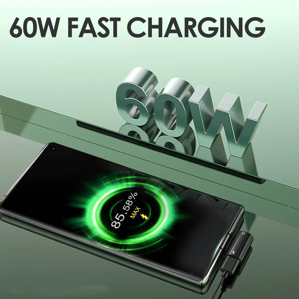 2 in 1 OTG USB Type C to USB C 3.5mm Jack AUX Audio Headphone Adapter PD 60W Fast Charging For Samsung iPhone 15 Huawei Xiaomi otg adapter