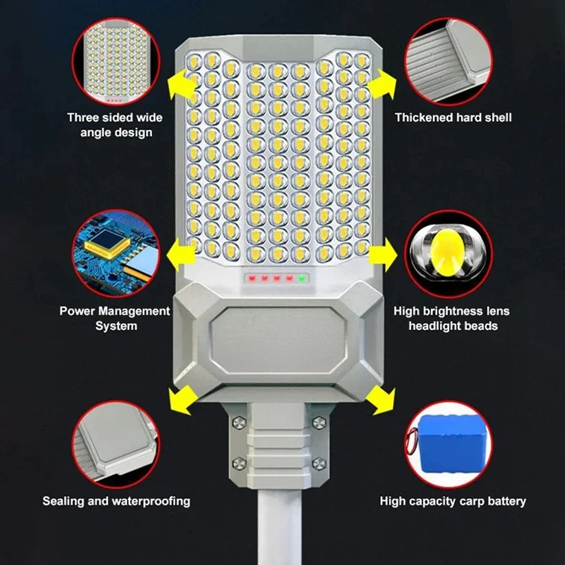 2000W Solar Lights Outdoor Solar Street Lamp Waterproof Sports Remote Control Safety Lighting Garden Decoration Gardening Light