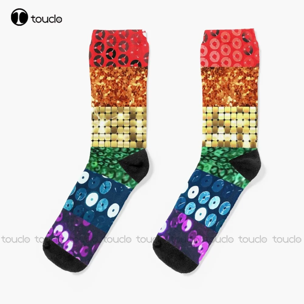 

Sequin Print Pride Flag Socks Funny Art Streetwear Colorful Cartoon Socks 360° Digital Print Christmas New Year Gift Custom Gift