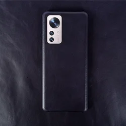 Premium Handcrafted Genuine Leather Phone Case with Elegant Oil Wax Finish for Xiaomi 14 (Blue Grey 5210)