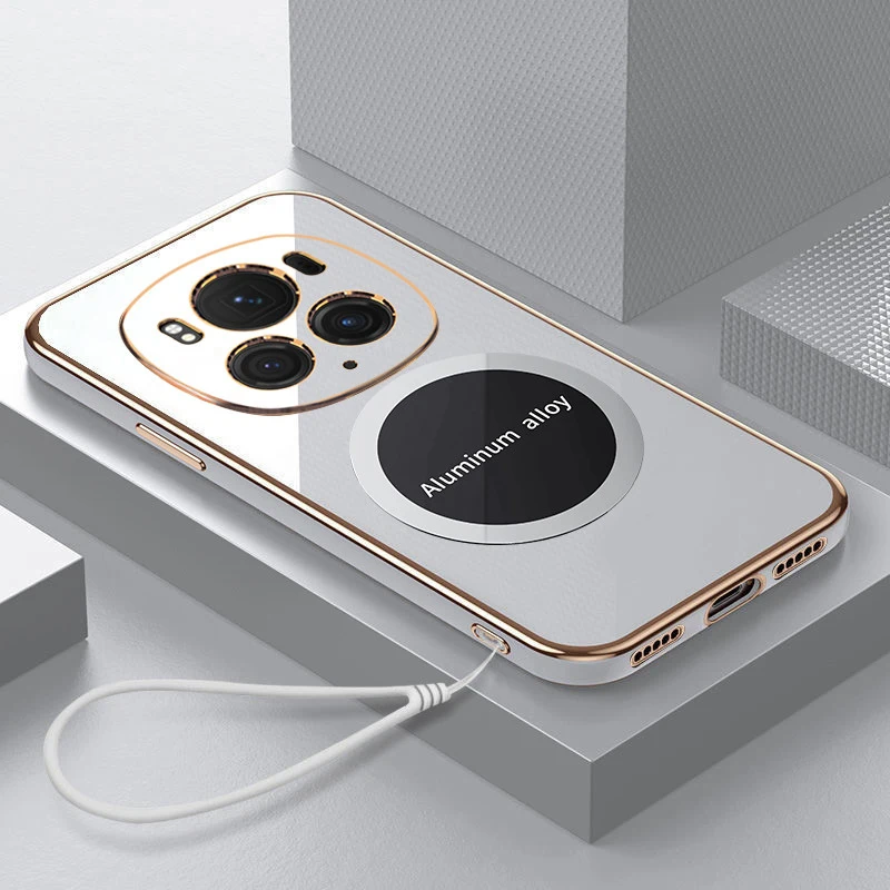 Luxury Square Plating Shockproof Silicone Back Cover with Magnetic Attraction