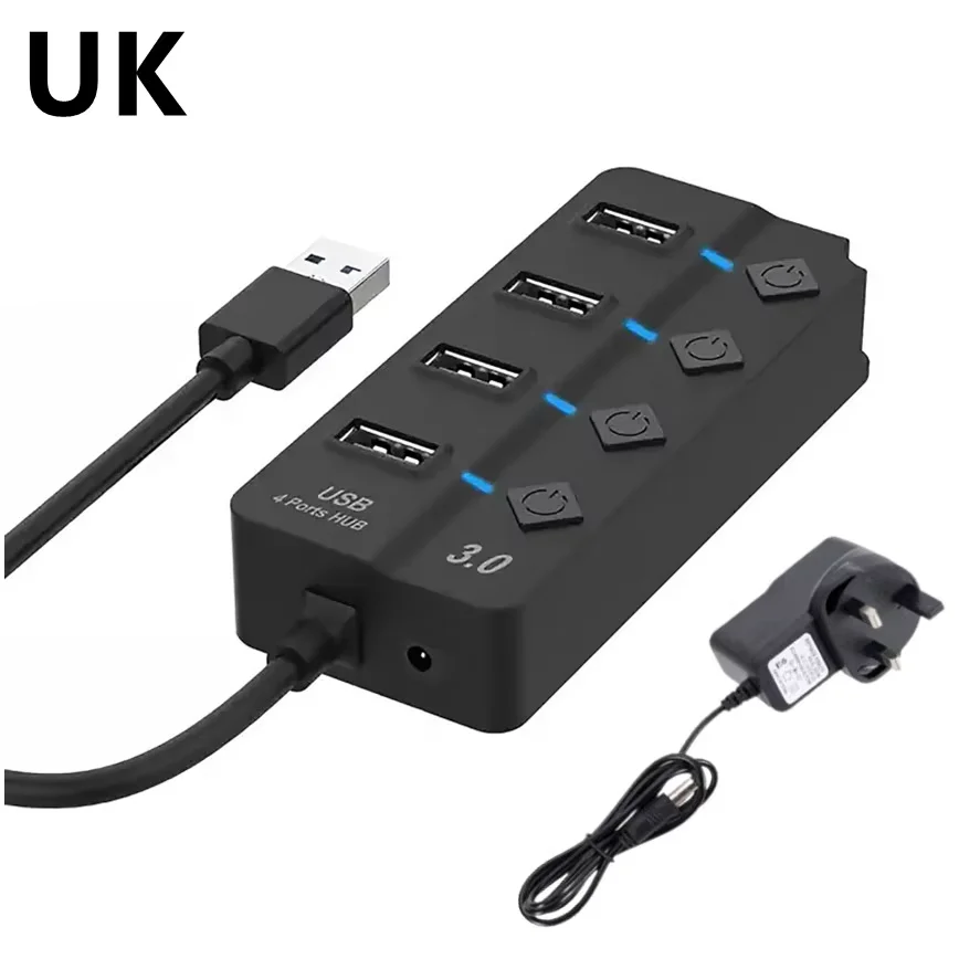 Enhanced USB Hub with LED and Independent Power Switches
