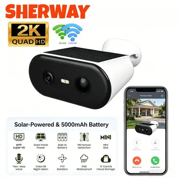 2K Outdoor Solar Security Camera Wireless 2.4G&5GHz Wifi IP Camera 5MP HD Built-in Battery Video Surveillance Long Time Standby 1