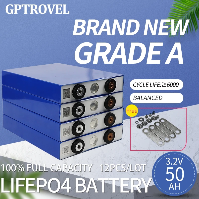 100 Full Capacity 12PCS 3.2V 50Ah Rechargeable LiFePO4 Battery Cell