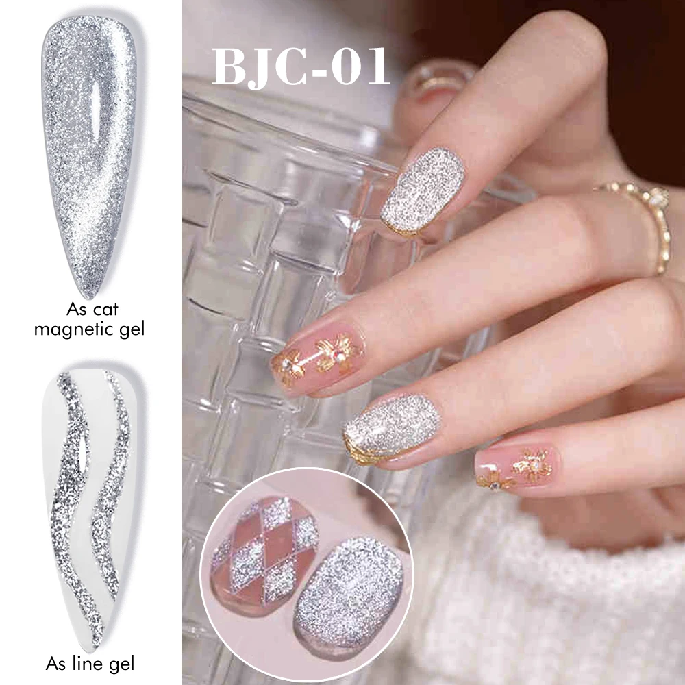 CHUNSHU 3in1 Sparkle Reflective Cat Magnetic Gel Nail Polish 10ml Platinum Sliver-light Shine Cat Eye Glitter Nail Gel Varnish 2