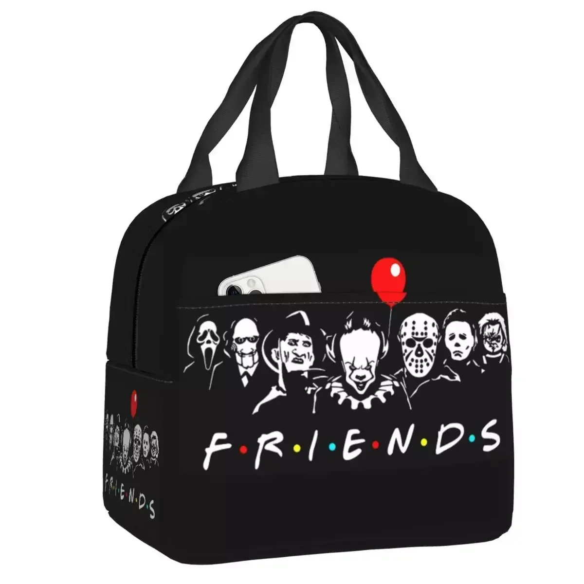 

2024 New Horror Movie Friends Character Insulated Lunch Bag Waterproof Halloween Thermal Cooler Lunch Box Office Picnic Travel