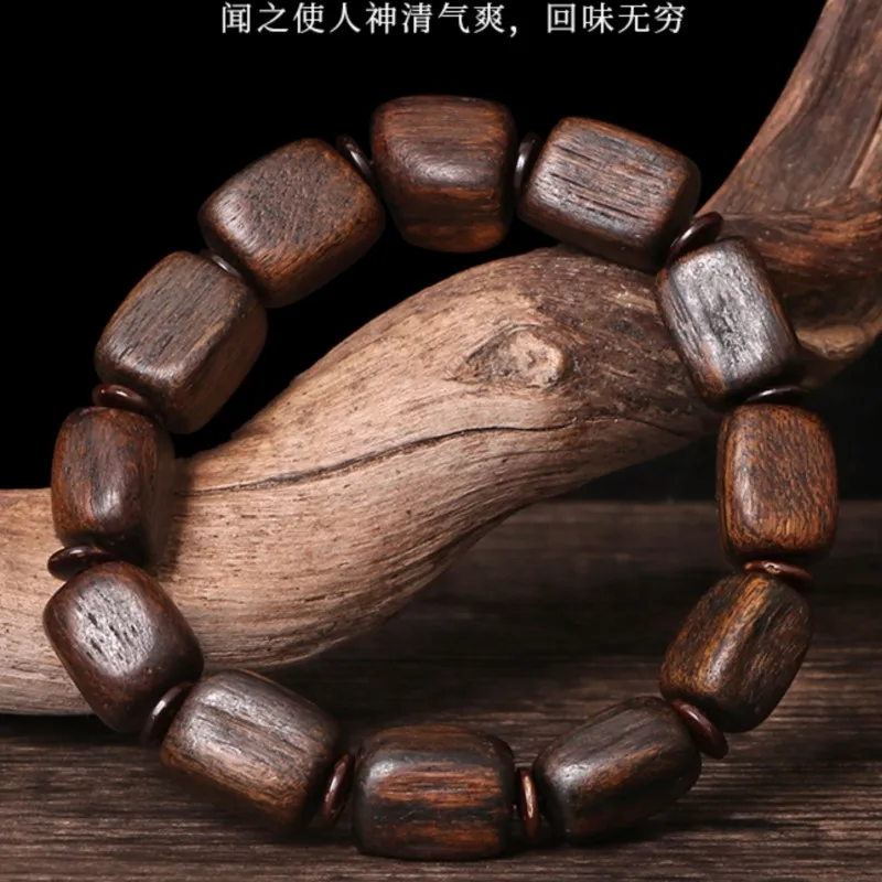 

High Quality Natural Nha Trang Agarwood Bracelet Real High Oil Old Materials Eaglewood Buddha Beads Men with Shape Bracelet