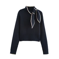 2025 Winter New Sweet and Fashionable Stand up Collar Long Sleeve Bow Decoration Knitted Sweater for Women - Image 2