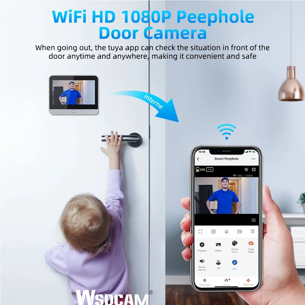 4.3In LCD Smart Peephole Camera WiFi Video Doorbell Motion Detection 120° Wide Angle Digital Peephole Viewer Night Vision