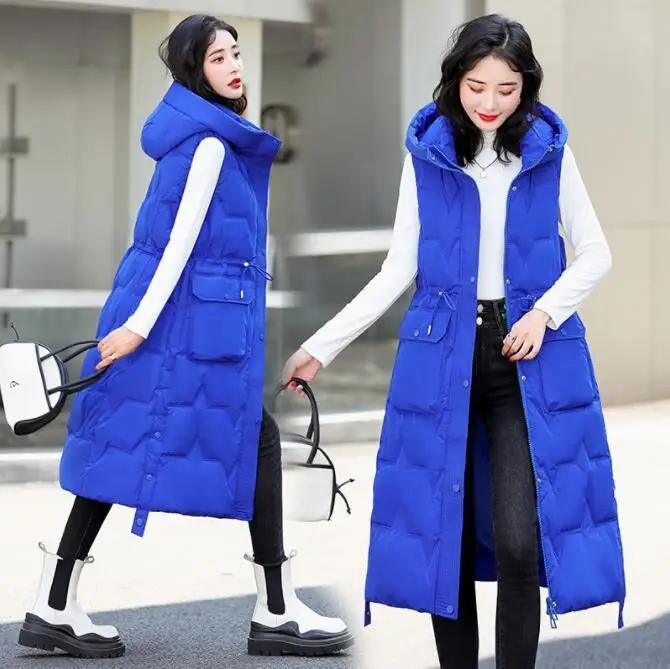 

#0483 Long Vest Waistcoat Women Zipper Loose Slim Warm Sleeveless Jacket Bodywarmer Outerwear Vest Coat Winter Vest Jacket Hood
