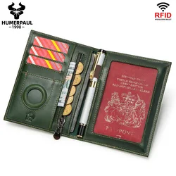HUMERPAUL Premium Leather Travel Passport Wallet with RFID Protection (Green)