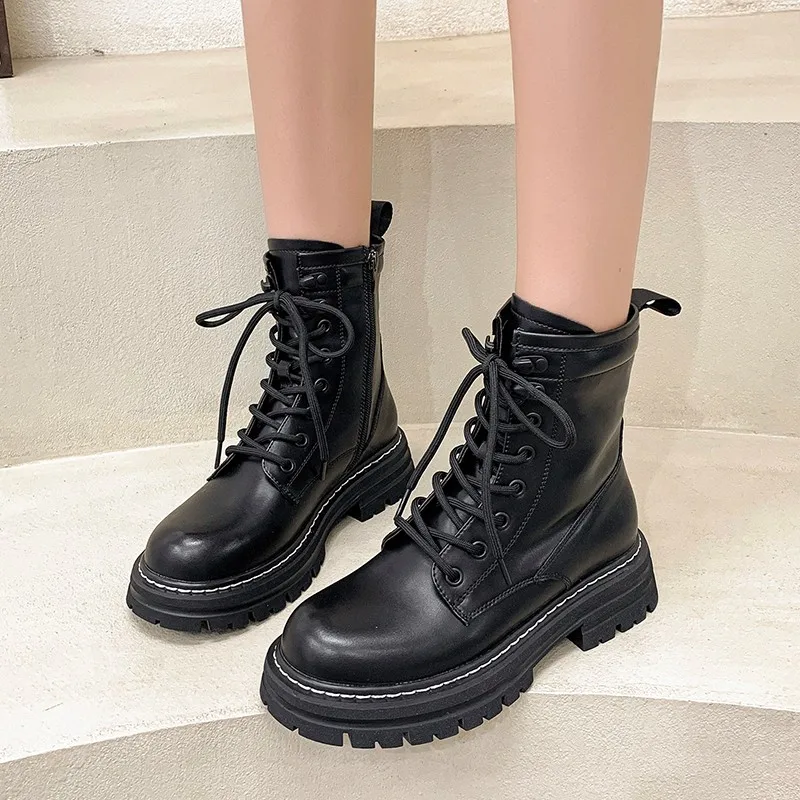 

Женские ботильоны из ПУ кожи, на молнии сбоку, с круглым носком