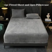 Thick Velvet Fitted Sheet and Pillowcase 3 Pieces Set High Quality Non Slip Mattress Cover Protector Soft Bed Sheet Pillow Case 1
