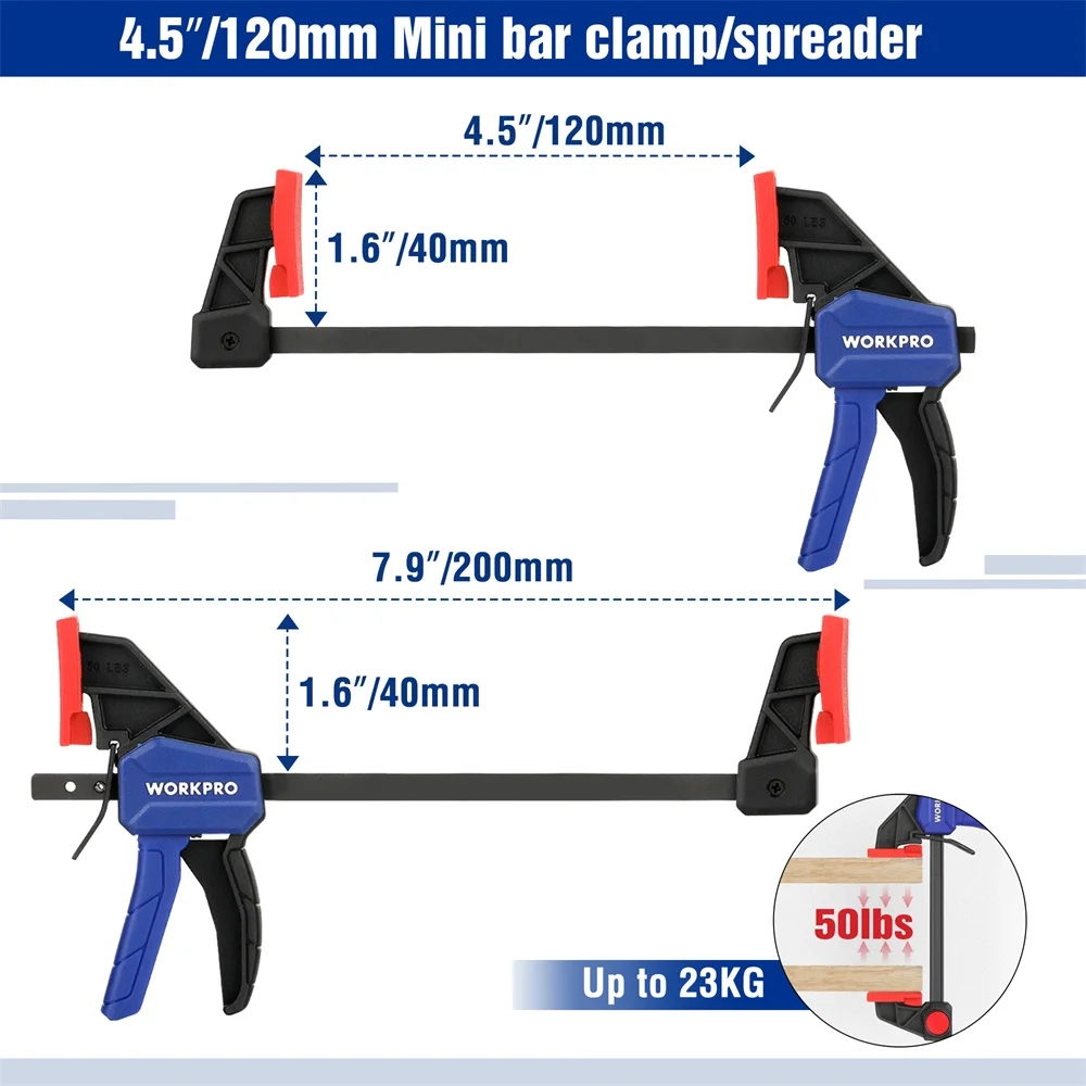 Woodworking Clamps WORKPRO 4PCS Clamps Woodworking Quick Release Clamp Bar F Clamp Clip Set 4.5-inch 6-inch Woodworking Tools