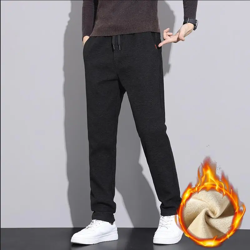 

Men's Clothing Winter Velvet Thickened Casual Pants Korea Fashion Slim Straight Elastic Joggers Warm Velvet Brand Trousers
