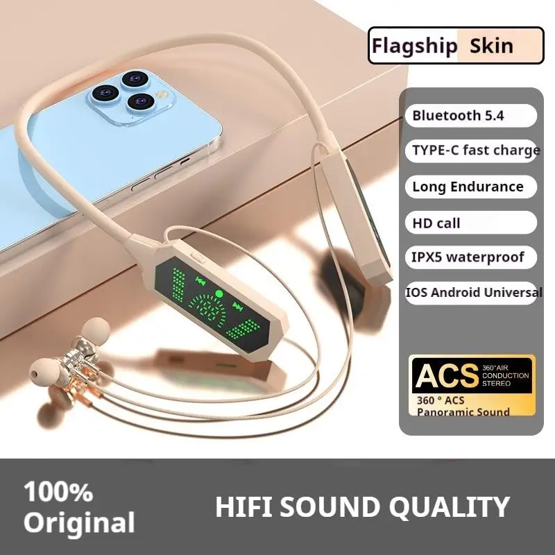 #Long Endurance Neck-hanging Bluetooth 5.4 Earphones Magnetic HiFi Sound Earbuds Wireless Headphones Sports Waterproof Headsets 2