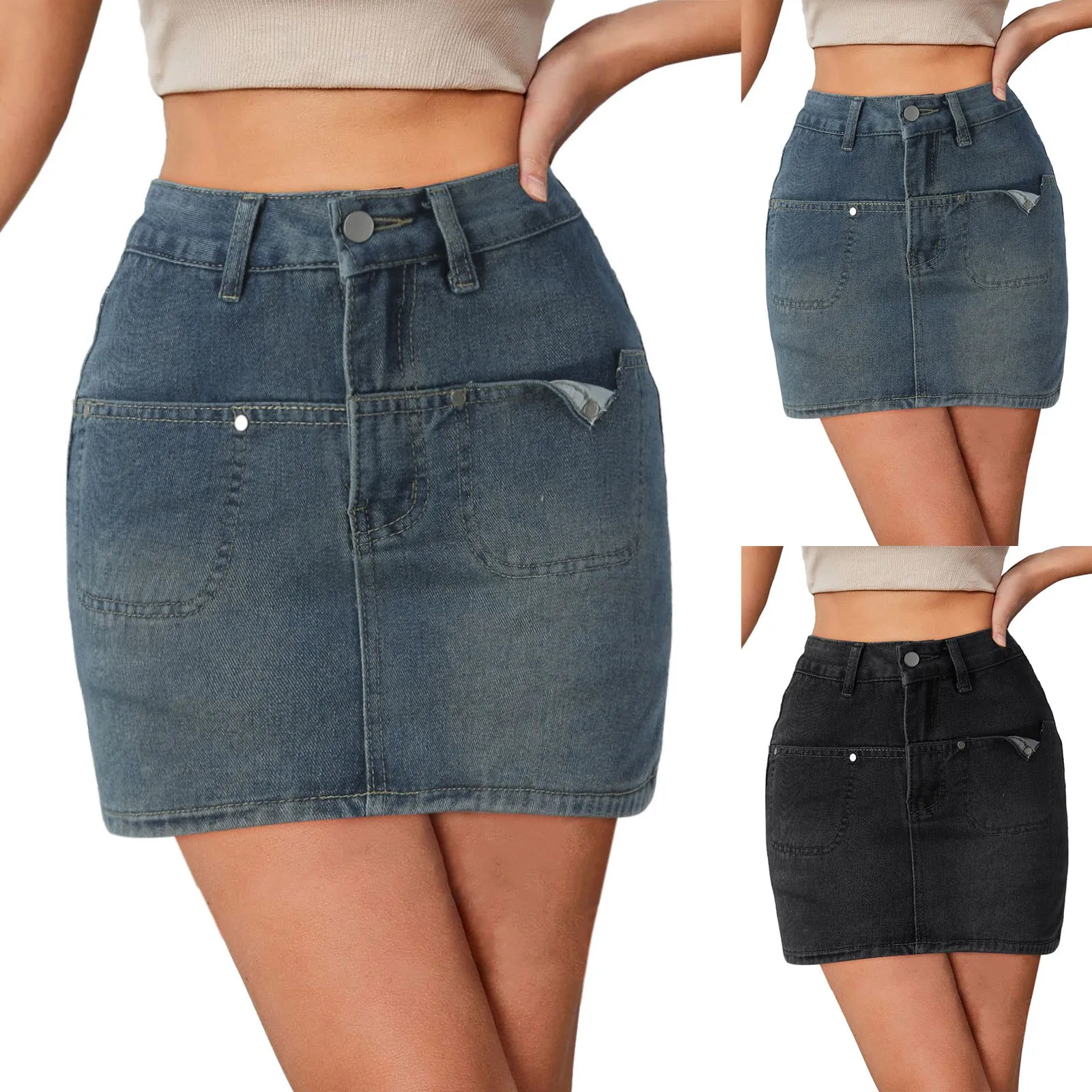 

Y2k Denim Skirt Streetwear Women Vintage Retro Solid Ripped High Waist Pencil Skirt Korean Summer Sexy Wrapped Skirt