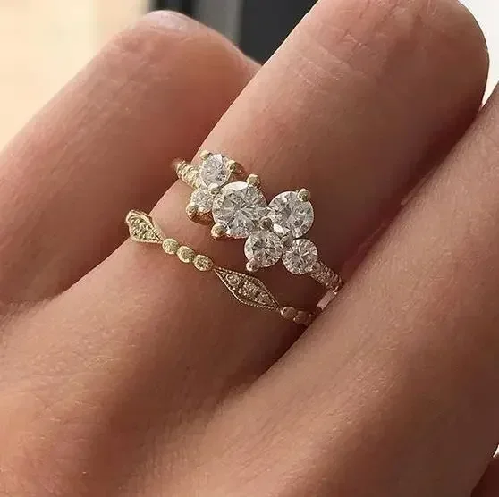 2-piece Ring Set Collection European and American Zircon Engagement Set for Ladies Wedding Party Jewelry Accessories