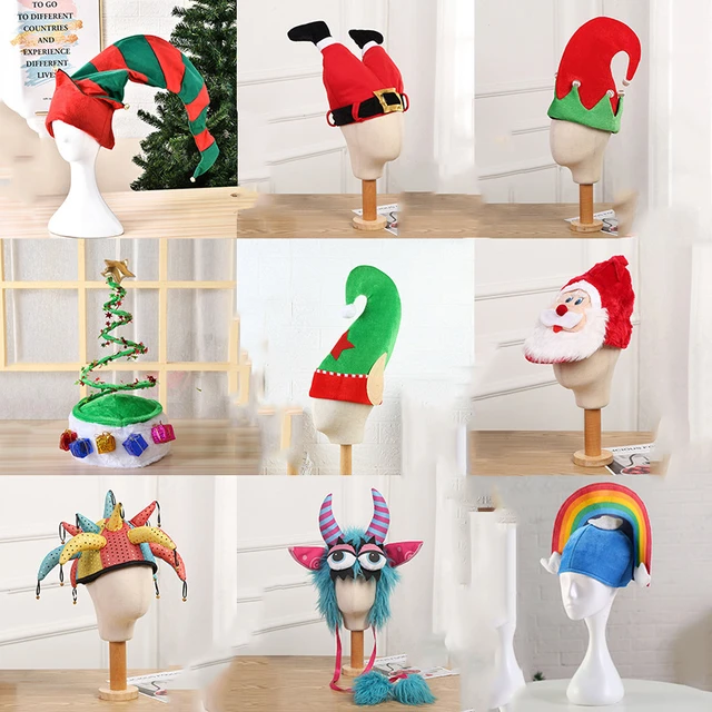 Sunloudy Chapeau d'Elfe avec des Oreilles, Chapeau Rayé Rouge et Blanc  Mignon Chapeau Tricoté Chapeau d'Halloween de Noël pour les Enfants Adultes  