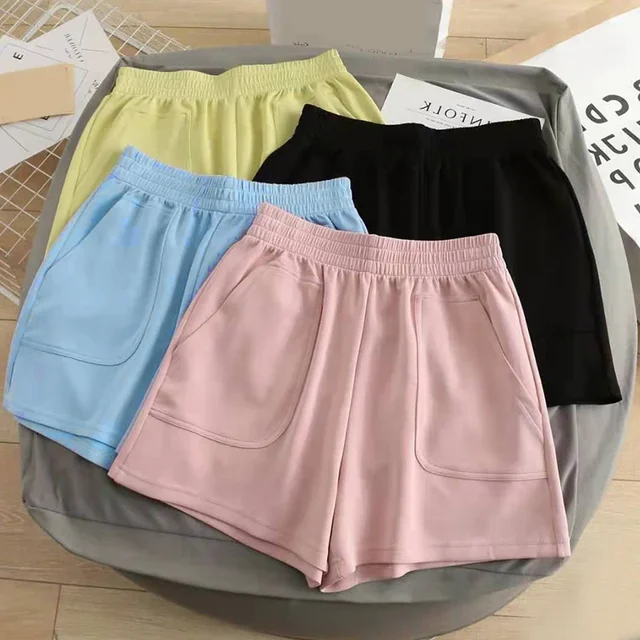 Women's Shorts Summer High Waisted Sports Loose Bottoms Fashion Casual Solid Color Elastic Sports Short Pants Girls Homewear 1