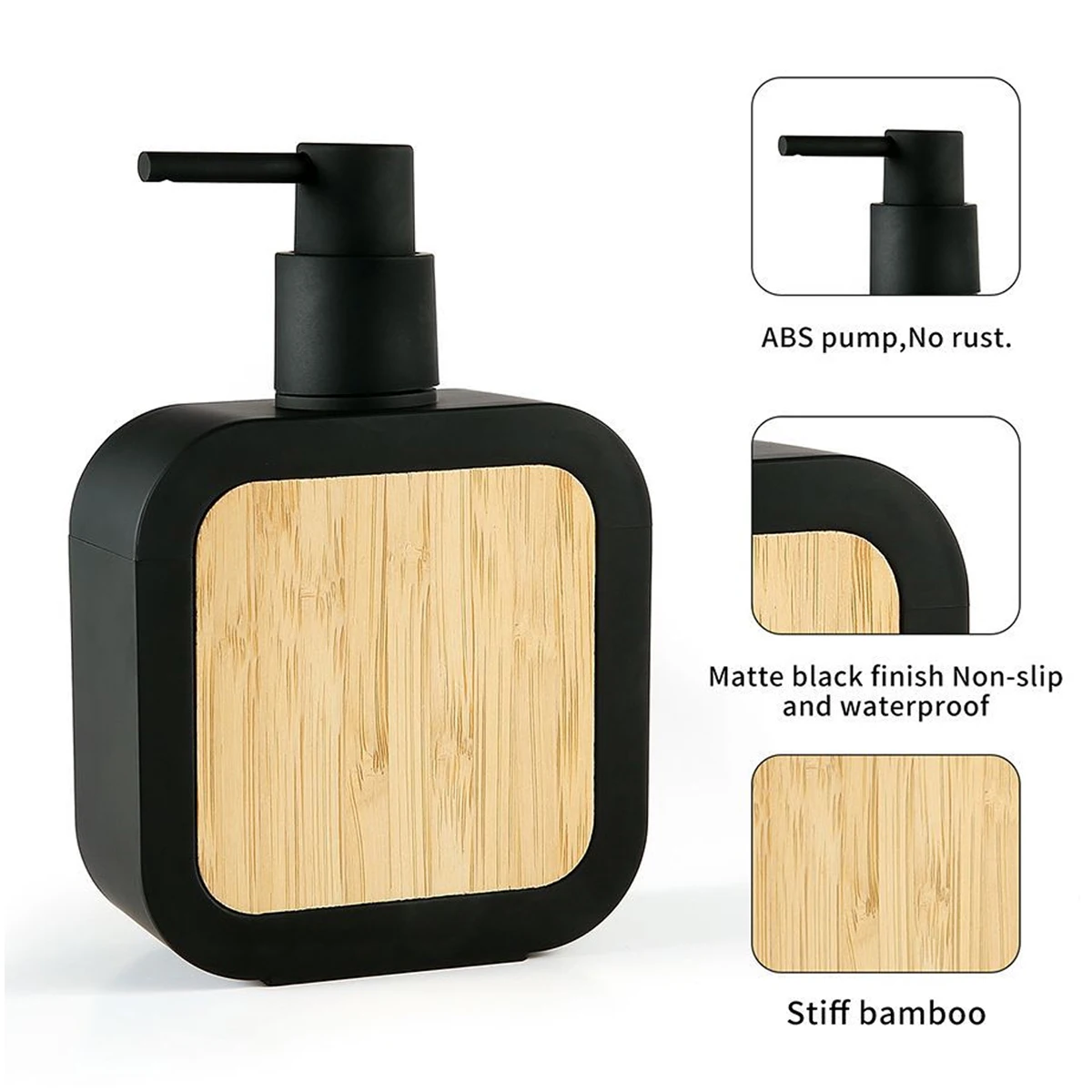 S504980672ab04b1d82300ed2a743de03B Square Soap Dispenser with Bamboo Pump Hands Soap Bottle Refillable Liquid Sub-bottling for Bathroom and Kitchen Decor