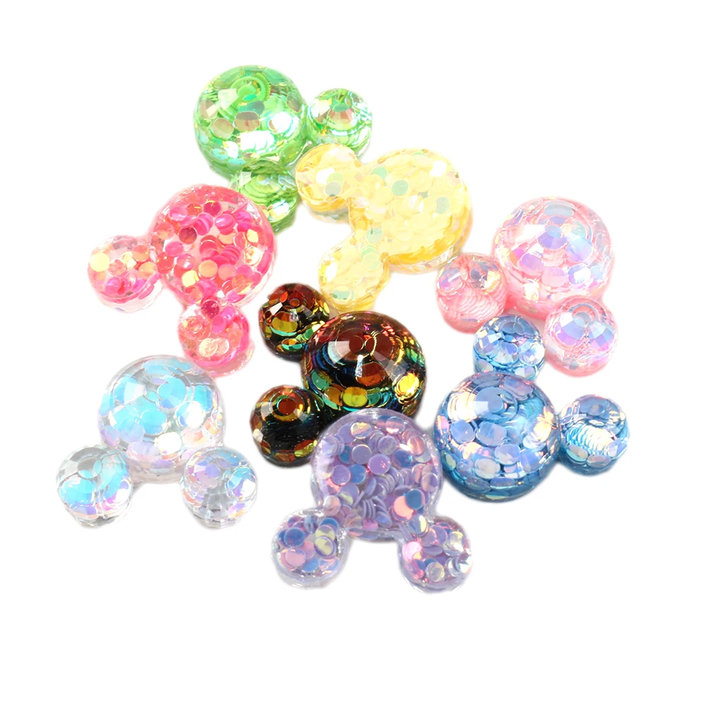 20pcs Mickey Sequins Chunky Glitter 3D Transparent Resin Charms Flat Cabochons Embellishment DIY Earring Keychain Jewelry Making