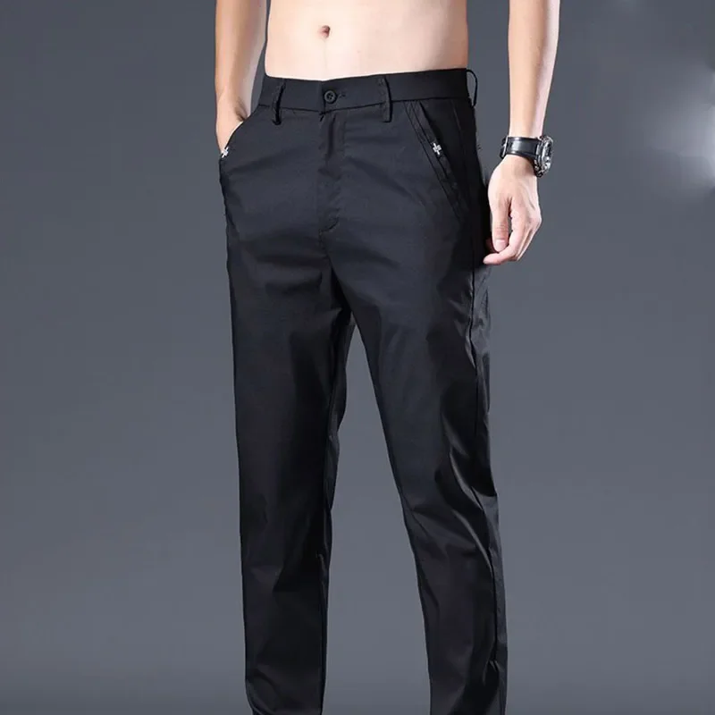 Summer Elegant Fashion Harajuku Slim Fit Trousers Loose All Match Sport Casual Pants Solid Pockets Thin Style Straight Leg Pants