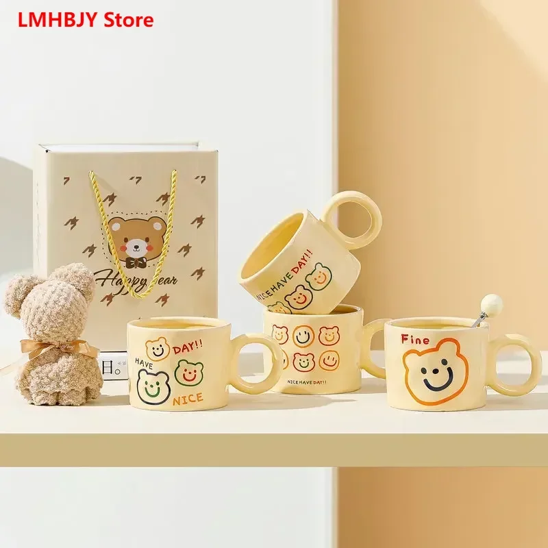 

Красивая керамическая кружка LMHBJY, милая чашка с мультяшным медведем, чашка для кофе с кремом, домашняя чашка для воды, подарок для пары девушек