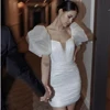 Customized Puffy Tulle Sleeve Robe De Mariée 2025 Short Wedding Dresses Glitter Mini Women Dress V Neck Zipper Back Bridal Gowns 1