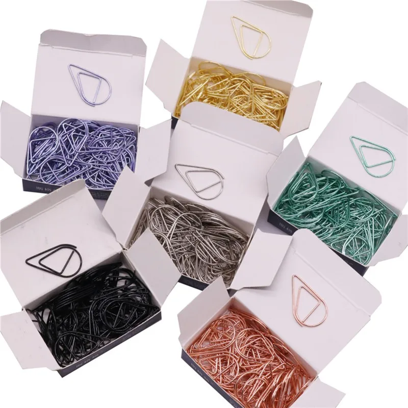 Metal Material Drop Shape Paper Clips 50 Pcs Gold Silver Color Funny Kawaii Bookmark Office Shool Stationery Marking Clips