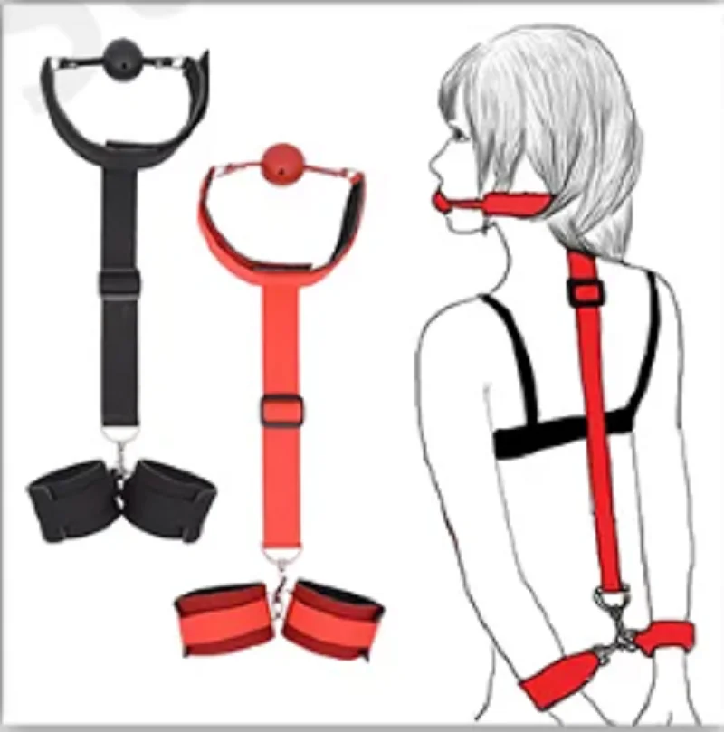 Backhand back gag ball female slave tempering props SM bondage handcuffs flirting role-playing erotic sex toys sex handcuffs sex toys