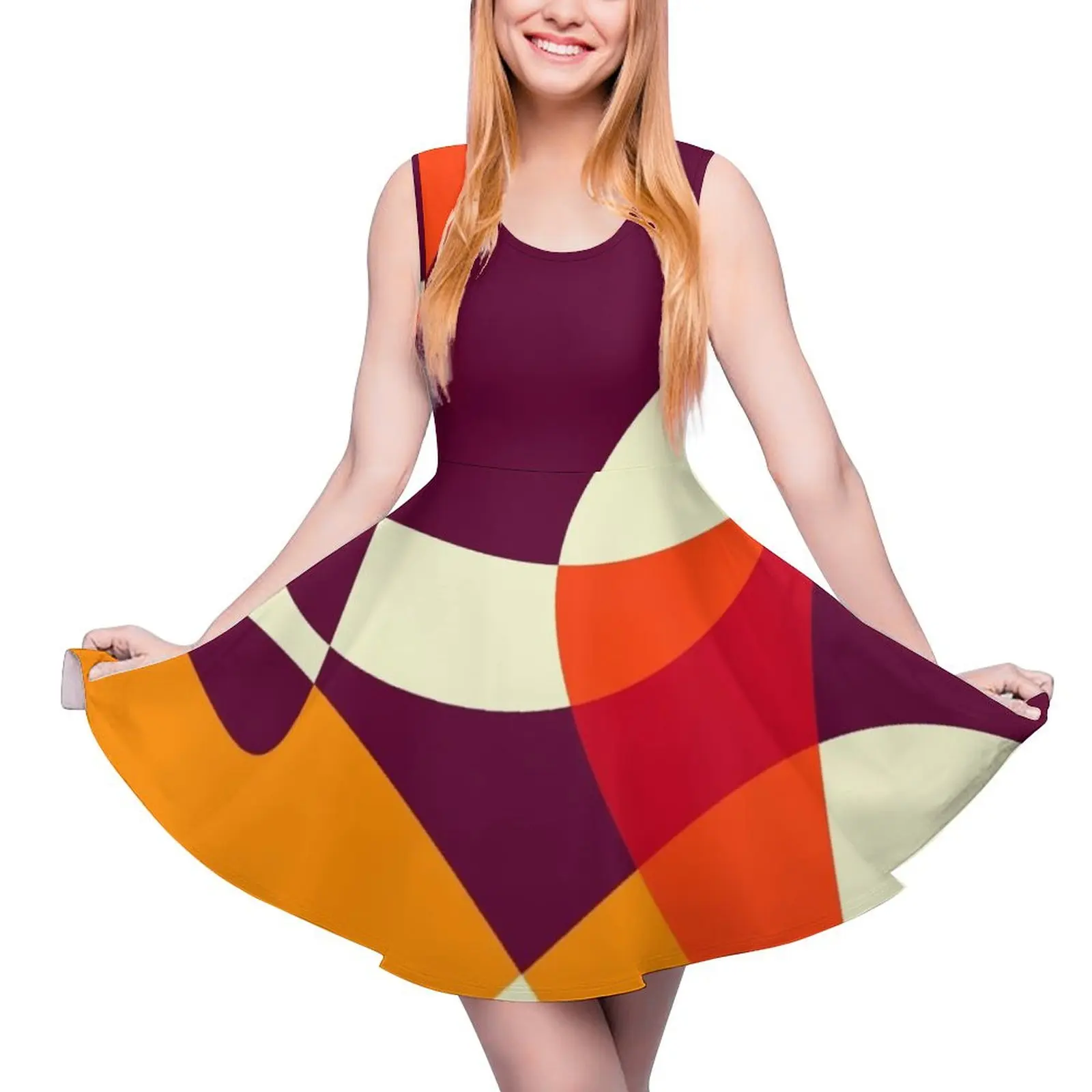 

orange pattern Round Neck Dress womens dress dress summer