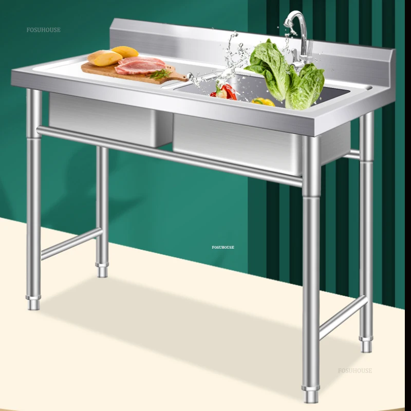 Outdoor Kitchen Sinks Commercial Stainless Steel Dishwashing Sink Hotel Canteen Floor-standing Vegetable Washbasin Washing Sinks