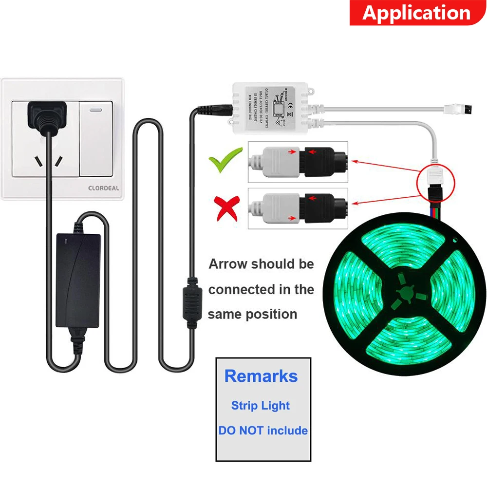 DC12V 2A 24W LED 어댑터, 44/24키 IR 리모컨 RGB 컬러 컨트롤러 포함, 5050 플렉시블 4핀 RGB LED 스트립 라이트용
