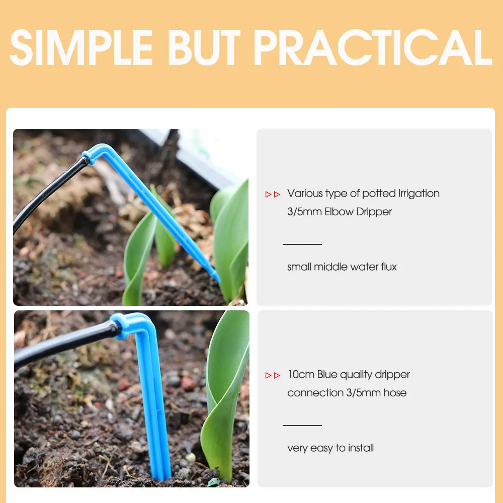 Garden Sprinkler 50pcs 3/5mm Hose Bend Arrow 1/8'' Drip Emitter Dripper for Greenhouse Bonsai Micro Irrigation