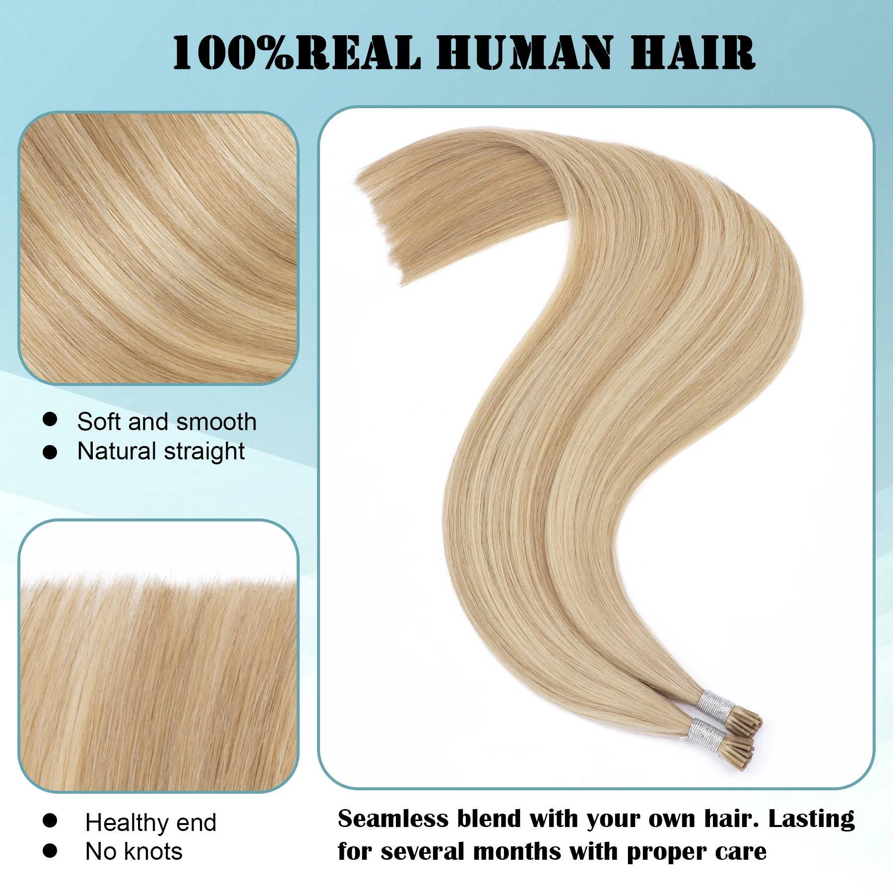Itip Human Hair Blonde I Tip Hair Extensions Human Ash Blonde to Bleach #18/613 Pre Bonded I Tip