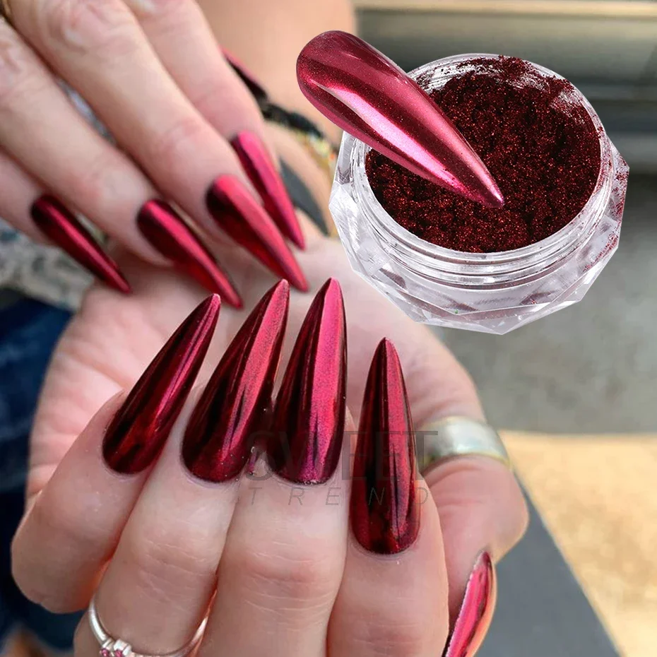 Mirror Red Chrome Nails Glitter Powder Metallic Effect Pigment New Year Style Rubbing Dust Valentine's Y2K Manicure Decor Flash