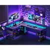 Gaming Desk 66" L with Power Outlet and LED Lights,Gaming Table with USB Ports,L Shape Desk with Storage Shelves & Monitor Stand 4