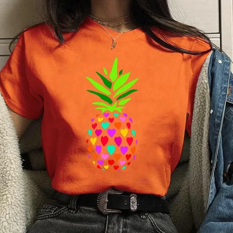 

Colorful Pineapple T Shirt Pattern Printed T-Shirt Women's Casual Summer T-Shirt Personalized Creative Pineapple Cool Clothing