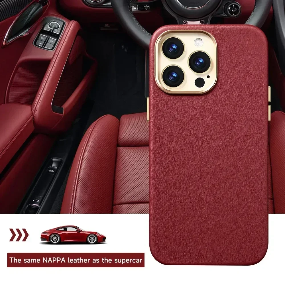 

Luxurious Genuine Cow Leather Case MagSafe for IPhone 15 14 Plus Pro Max 13 12 Magnetic Supercar Turn Fur Phone Back Cover