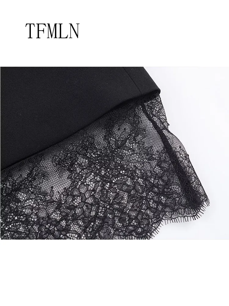 Elegant Lace Patchwork Blazer Dress For Women Chic Causal Notched Long Sleeve Pullover Dress Fashion Office Lady Pockets Dress