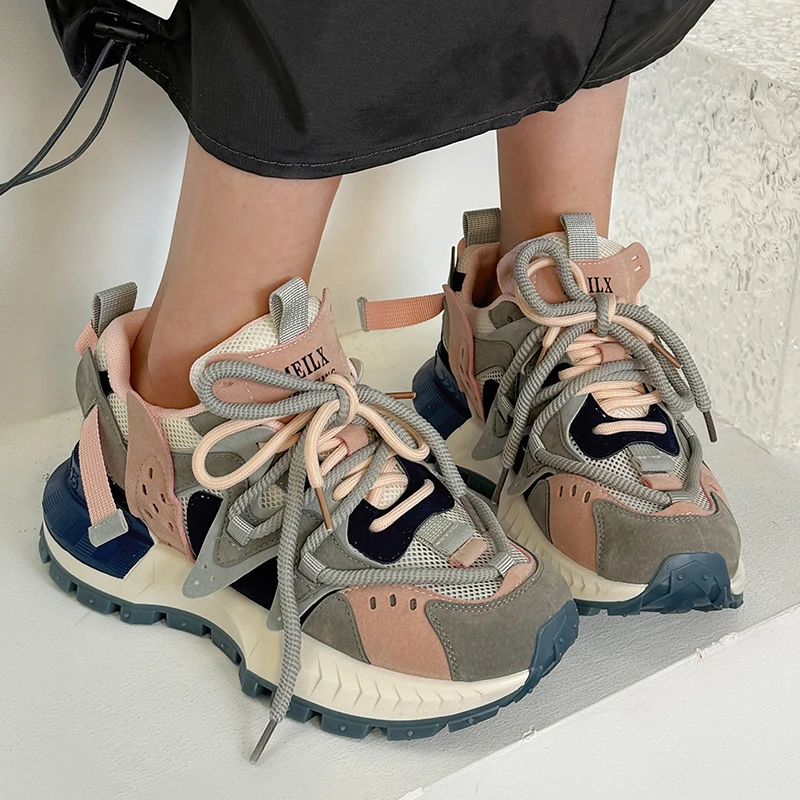 Women Platform Sneakers Casual Outdoor Mixed Colors Design Shoes Versatile Trend Sneaker Comfortable Lace Up Running Sport Shoes 5