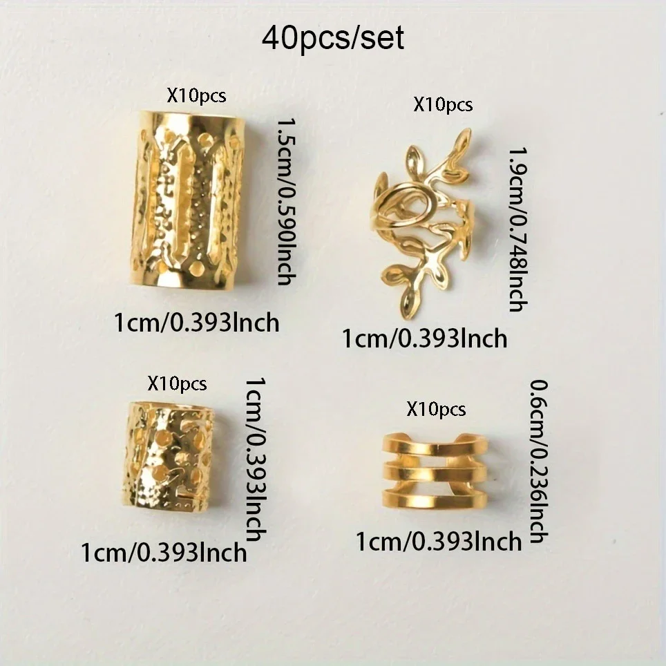 40pcs/set Mixed Hair Rings Set Dreadlocks Beads Hair Braid Rings Clips Dread Locks Braiding Cuffs Decoration/Accessories hair accessory,jewelry accessories